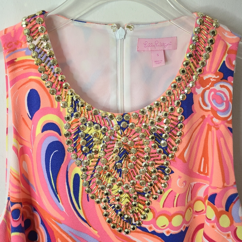 Lilly Pulitzer Mimi Embellished Trapese Dress in Multi Reef Retreat Print Sz S - Picture 7 of 14